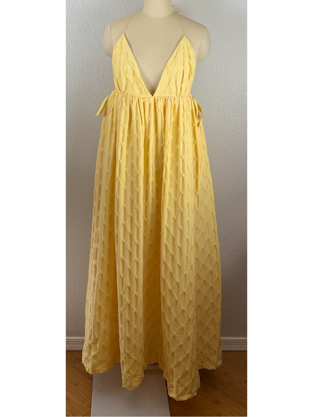 Free People NWT Primmy Textured Triangle Midi Dress Butter Yellow Boho XL - Picture 11 of 16